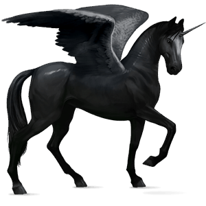 unicorno da corsa alato akhal-teke nero